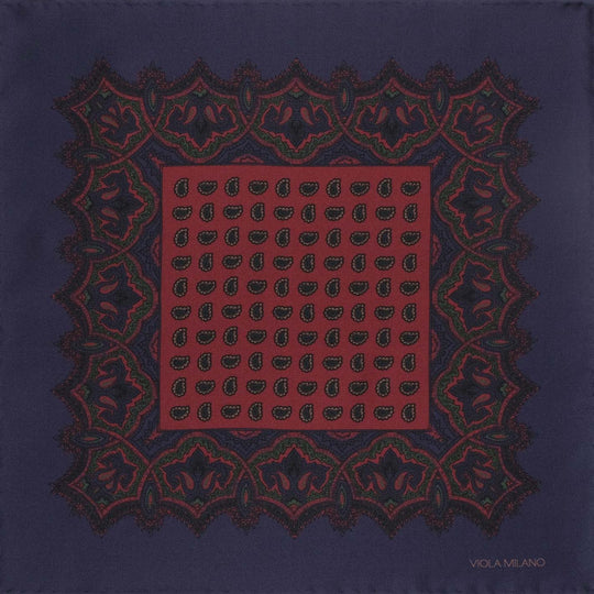 Navy Burgundy Paisley Silk Pocket Square