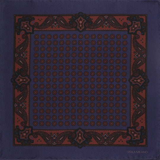 Navy Burgundy Printed Silk Pocket Square