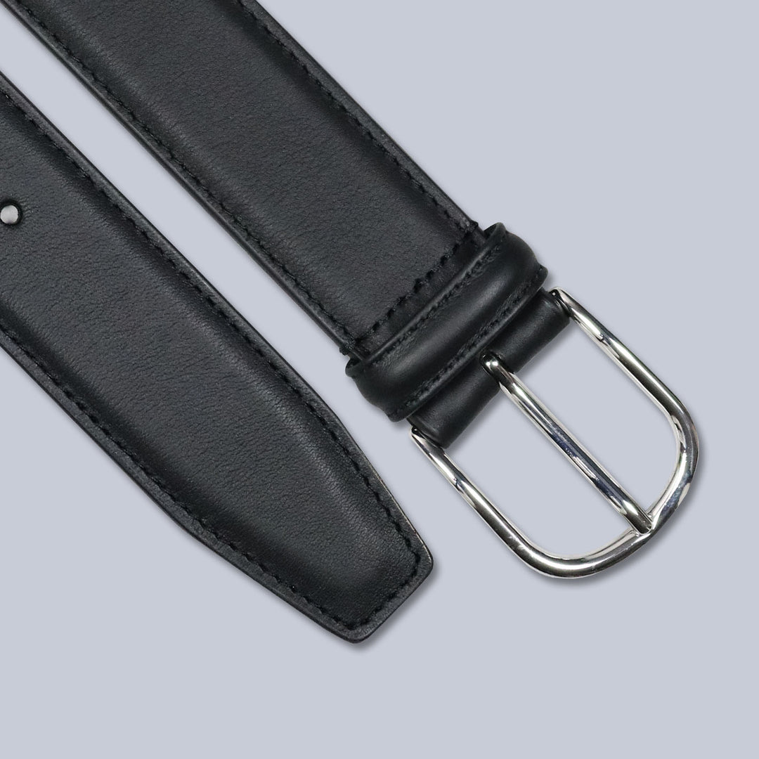 Black Wide Nappa Calf Leather Belt
