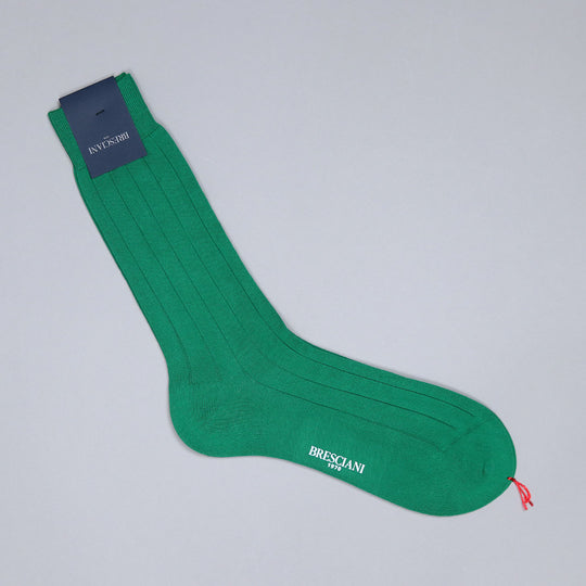 Green Wide Ribbed Cotton Ankle Length Socks