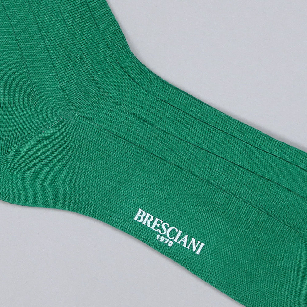 Green Wide Ribbed Cotton Ankle Length Socks