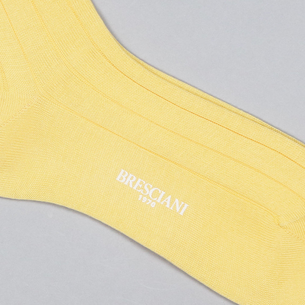 Yellow Wide Ribbed Cotton Ankle Length Socks