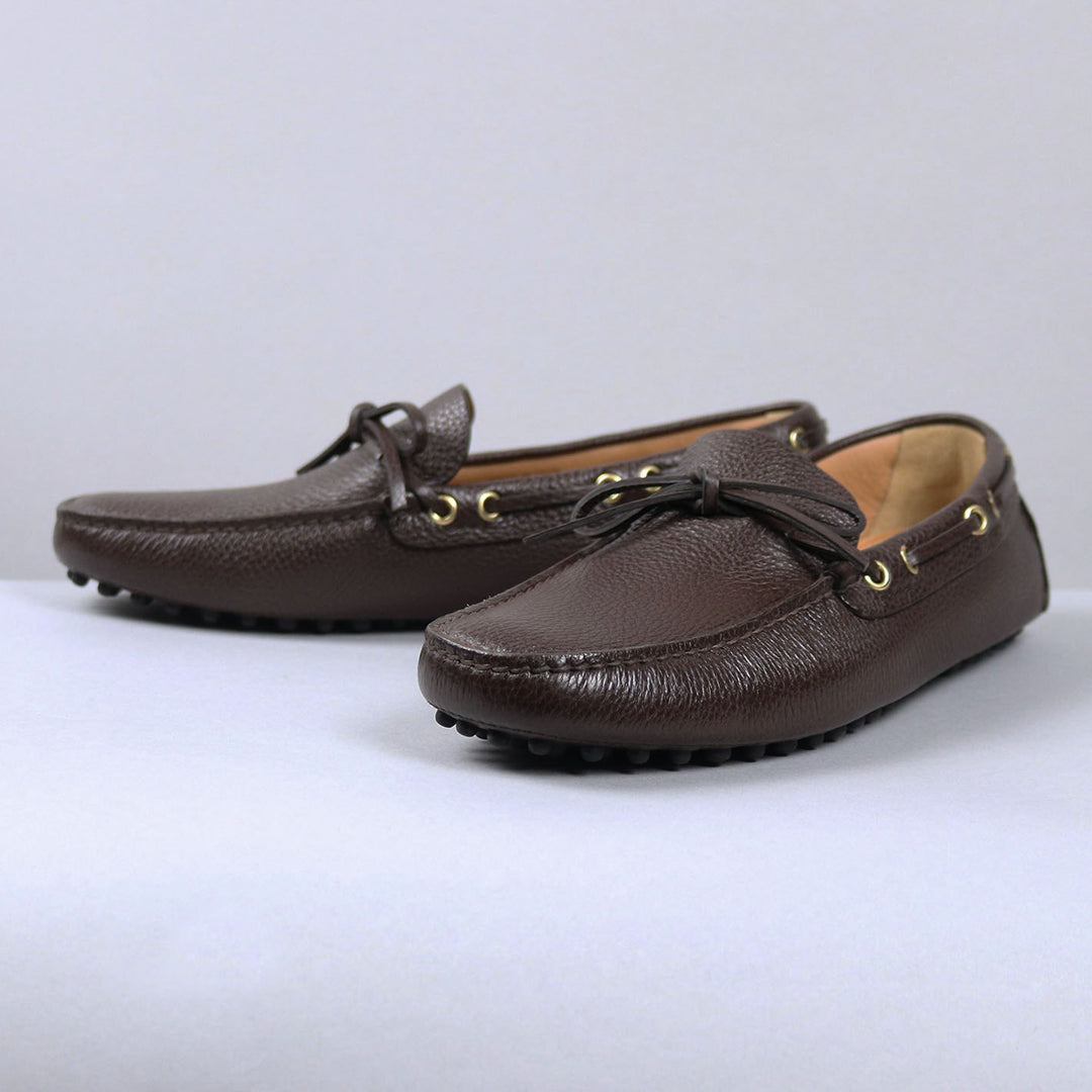 Brown Grain Leather Driving Loafers