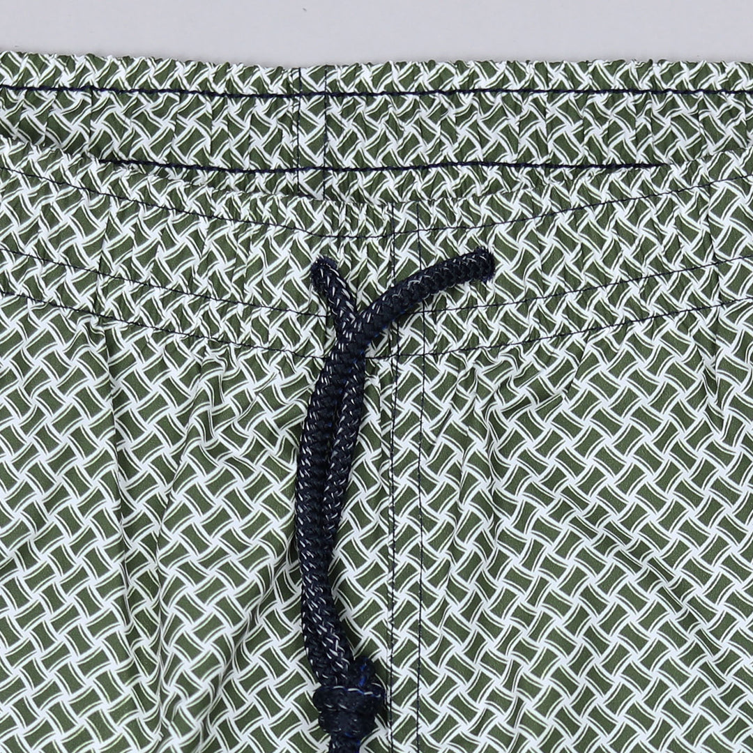 Green White Printed Swim Shorts
