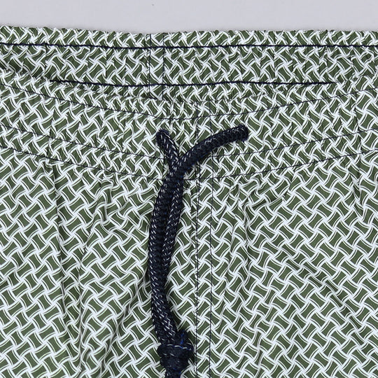 Green White Printed Swim Shorts