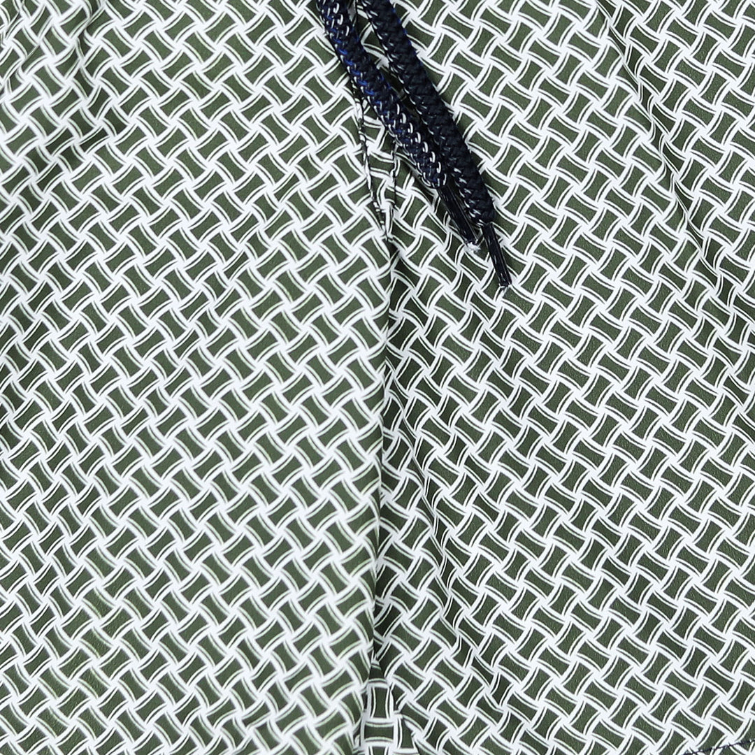 Green White Printed Swim Shorts