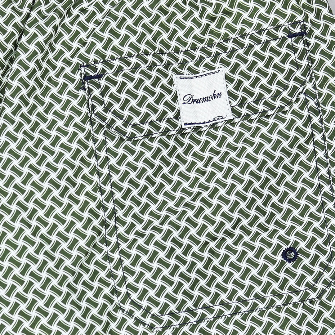 Green White Printed Swim Shorts