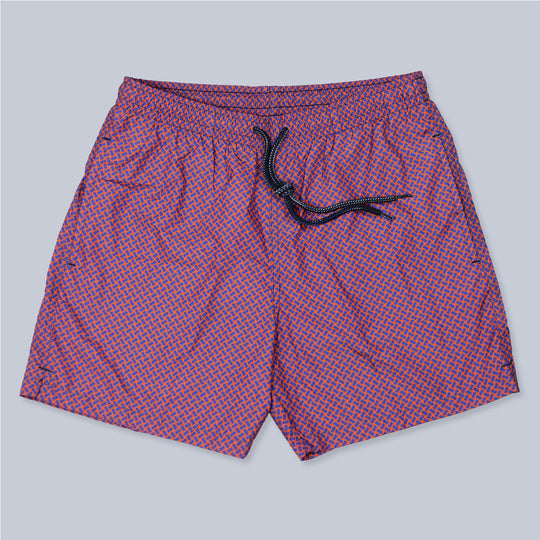 Red Blue Printed Swim Shorts