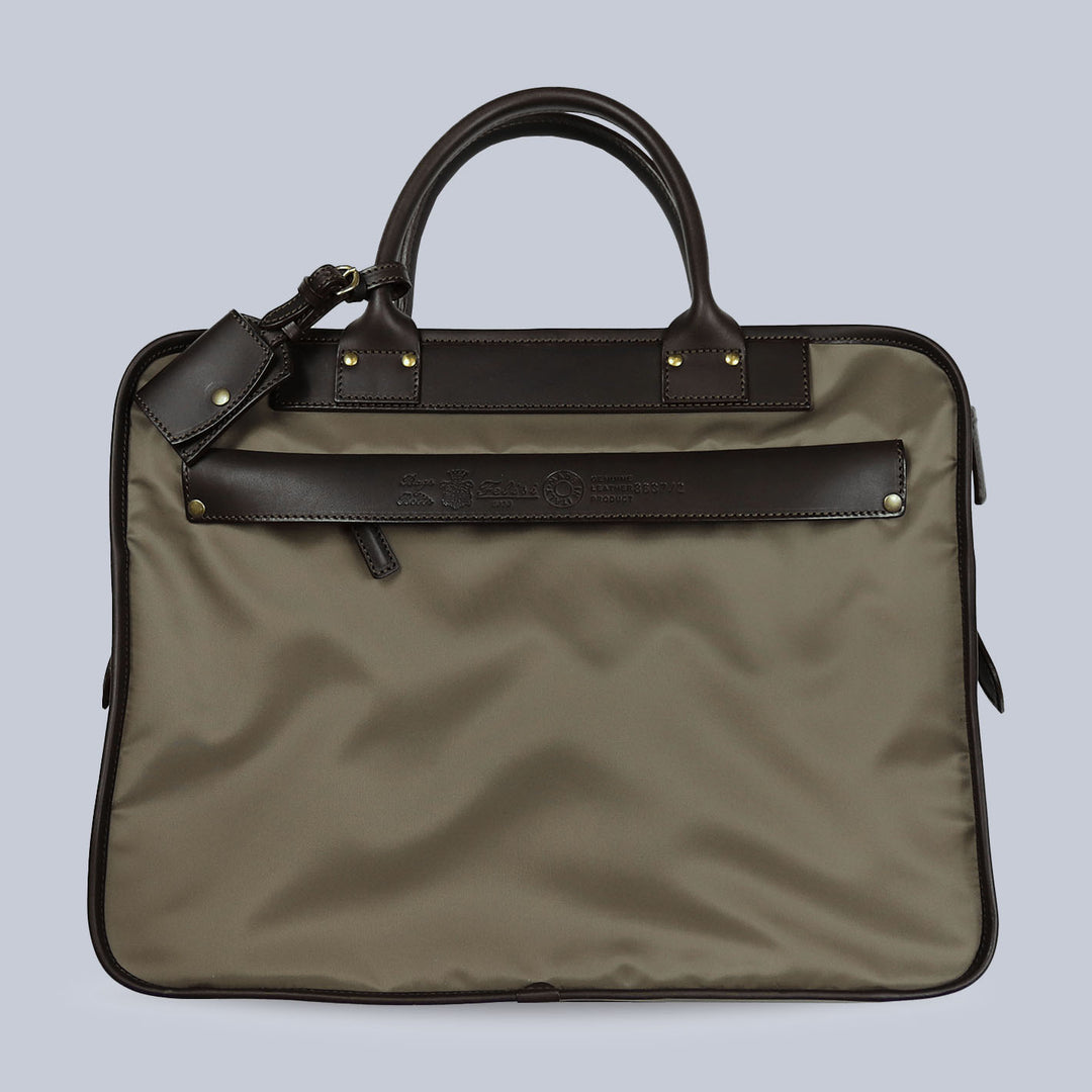 Olive Green Canvas Leather Briefcase