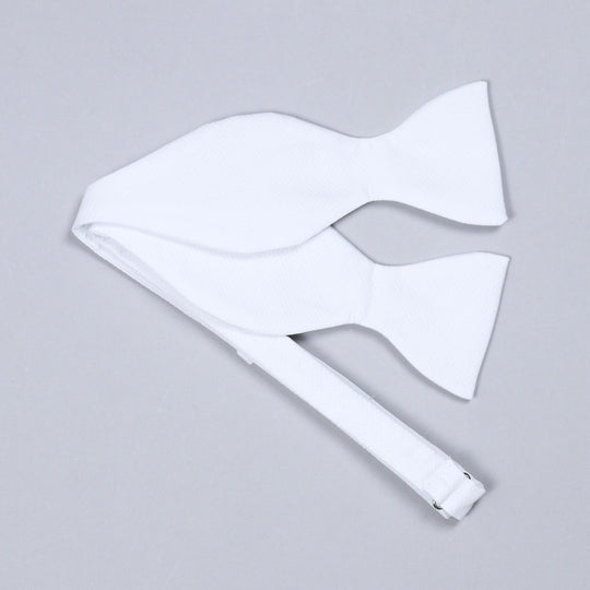 White Cotton Pique Self Bow Tie