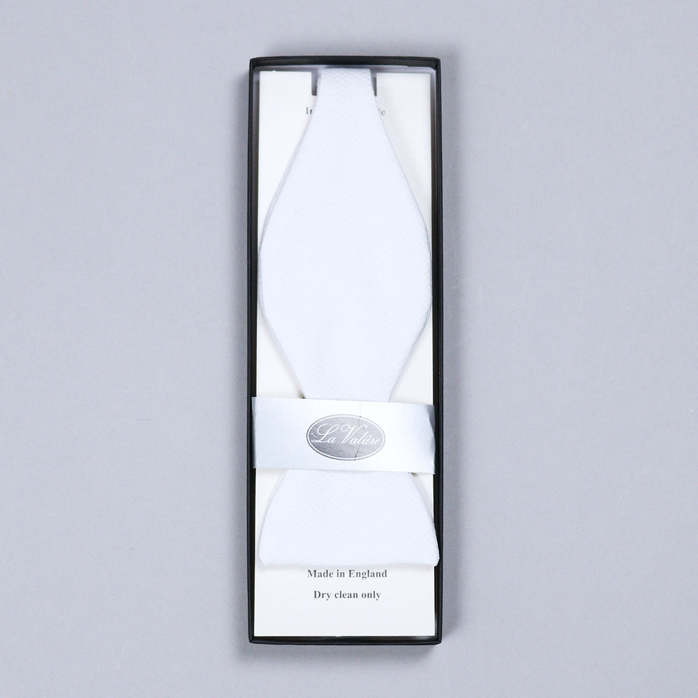 White Cotton Pique Self Bow Tie