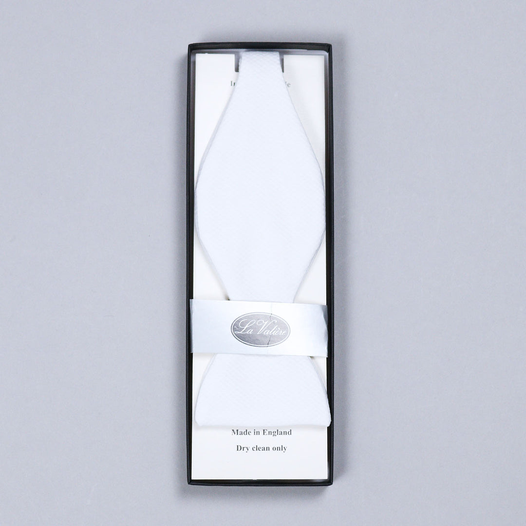 White Cotton Pique Self Bow Tie