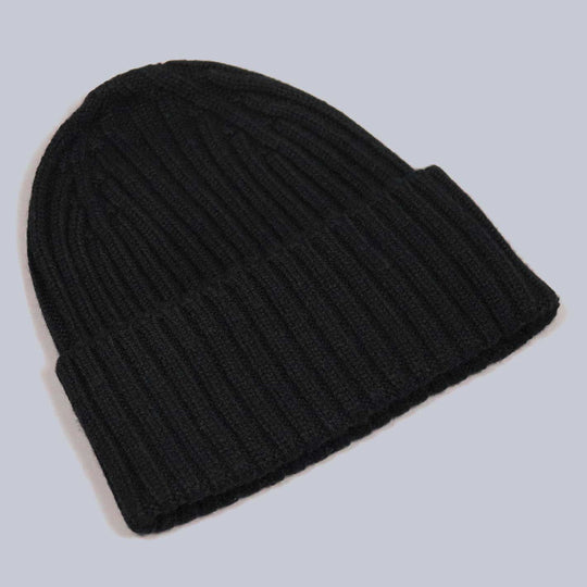 Black Ribbed Cashmere Beanie