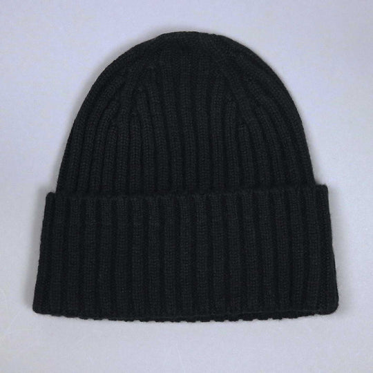 Black Ribbed Cashmere Beanie