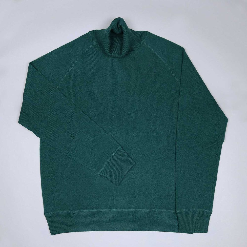 Green Raglan Cashmere Roll Neck Sweater