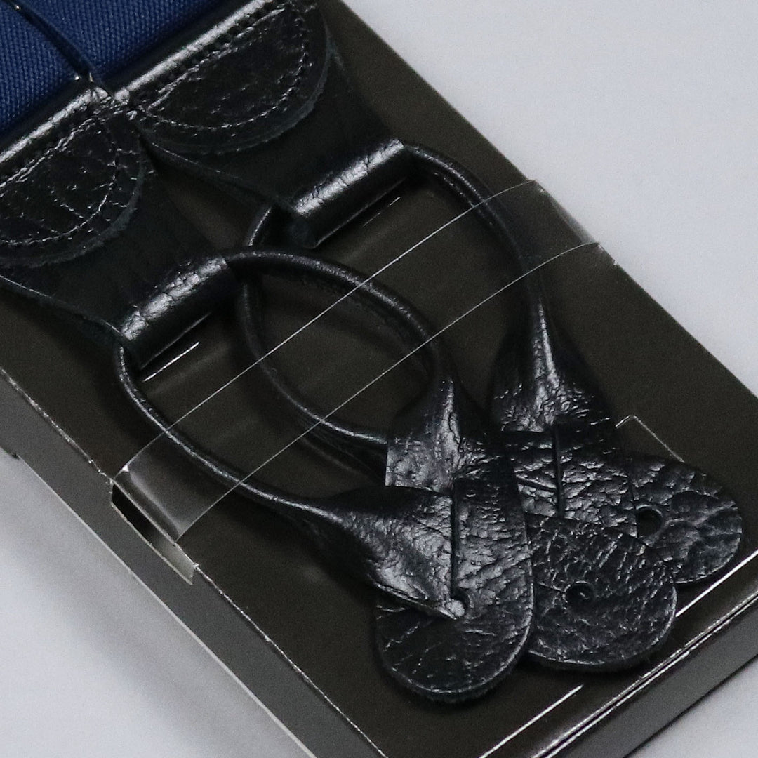 Navy Elastic Leather End 35mm Braces