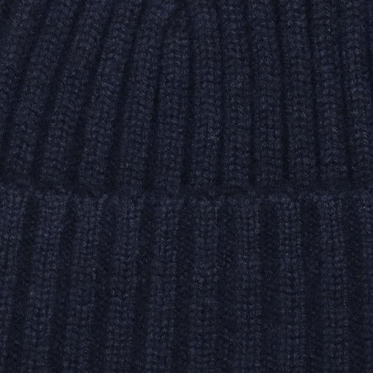 Navy Ribbed Cashmere Beanie
