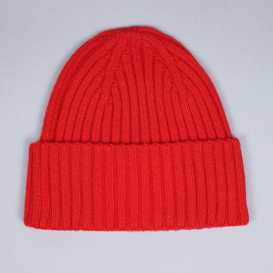 Red Ribbed Cashmere Beanie