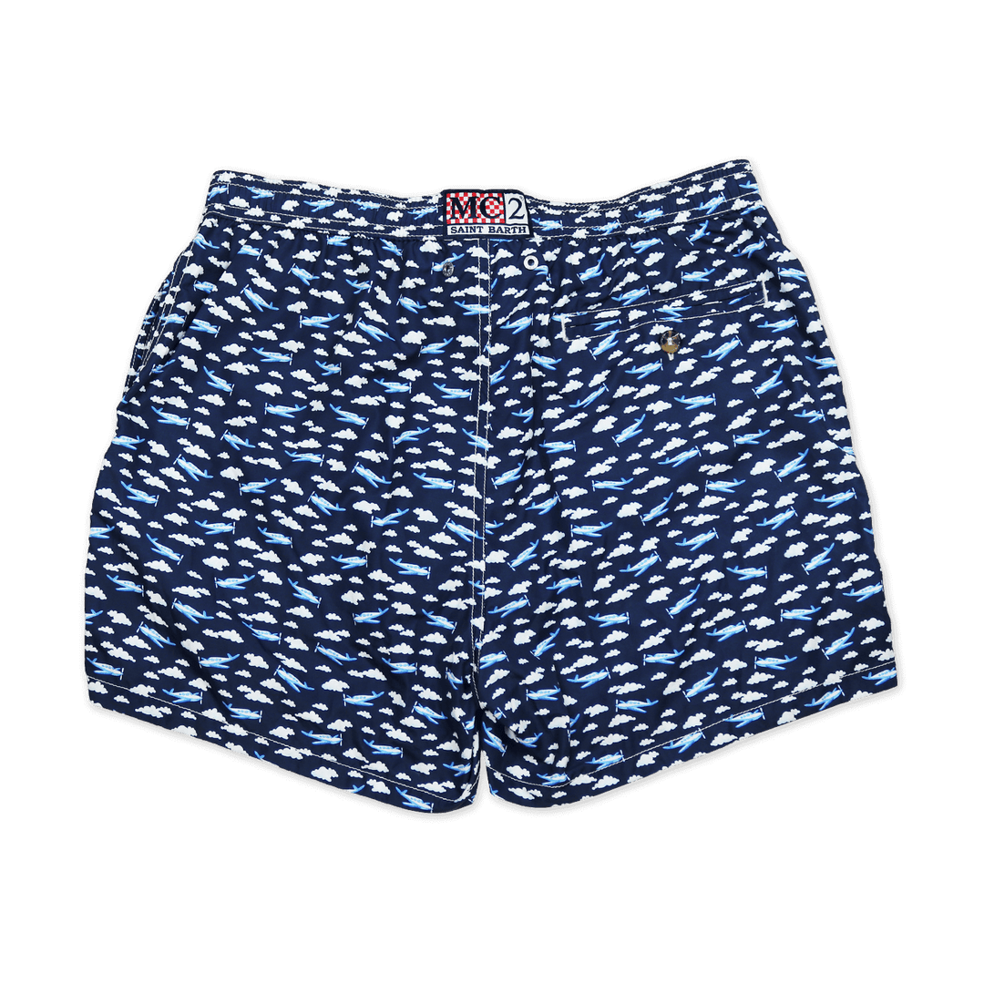 Navy and White Airplane Printed Swim Shorts