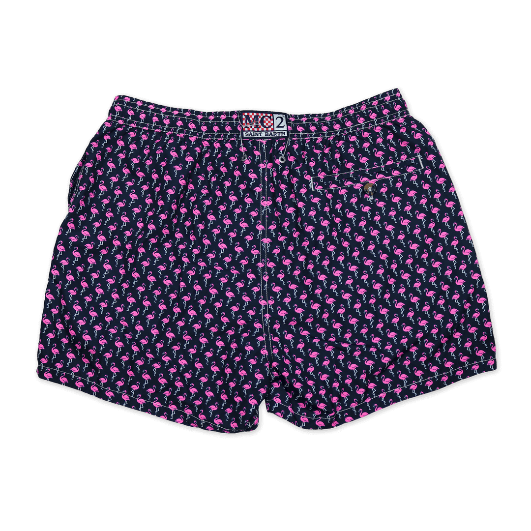 Navy and Pink Flamingo Printed Swim Shorts