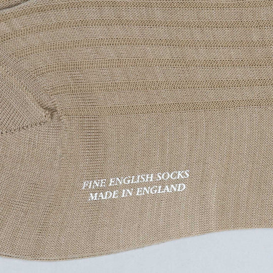 Dark Beige Ribbed Merino Wool Ankle Length Socks