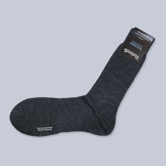 Charcoal Ribbed Merino Wool Ankle Length Socks