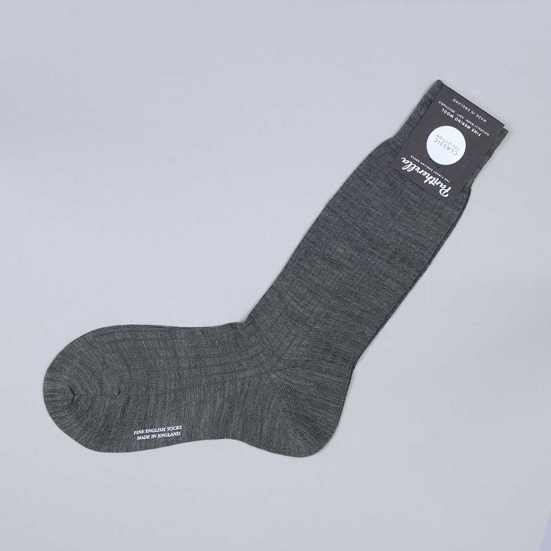 Mid Grey Ribbed Merino Wool Ankle Length Socks