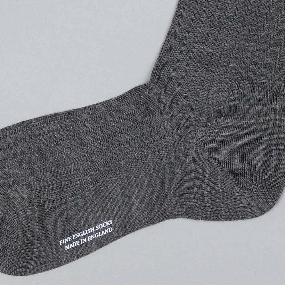 Mid Grey Ribbed Merino Wool Ankle Length Socks