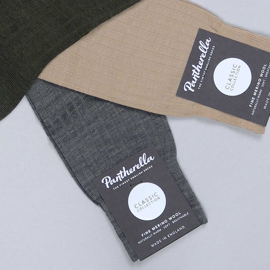 Mid Grey Ribbed Merino Wool Ankle Length Socks