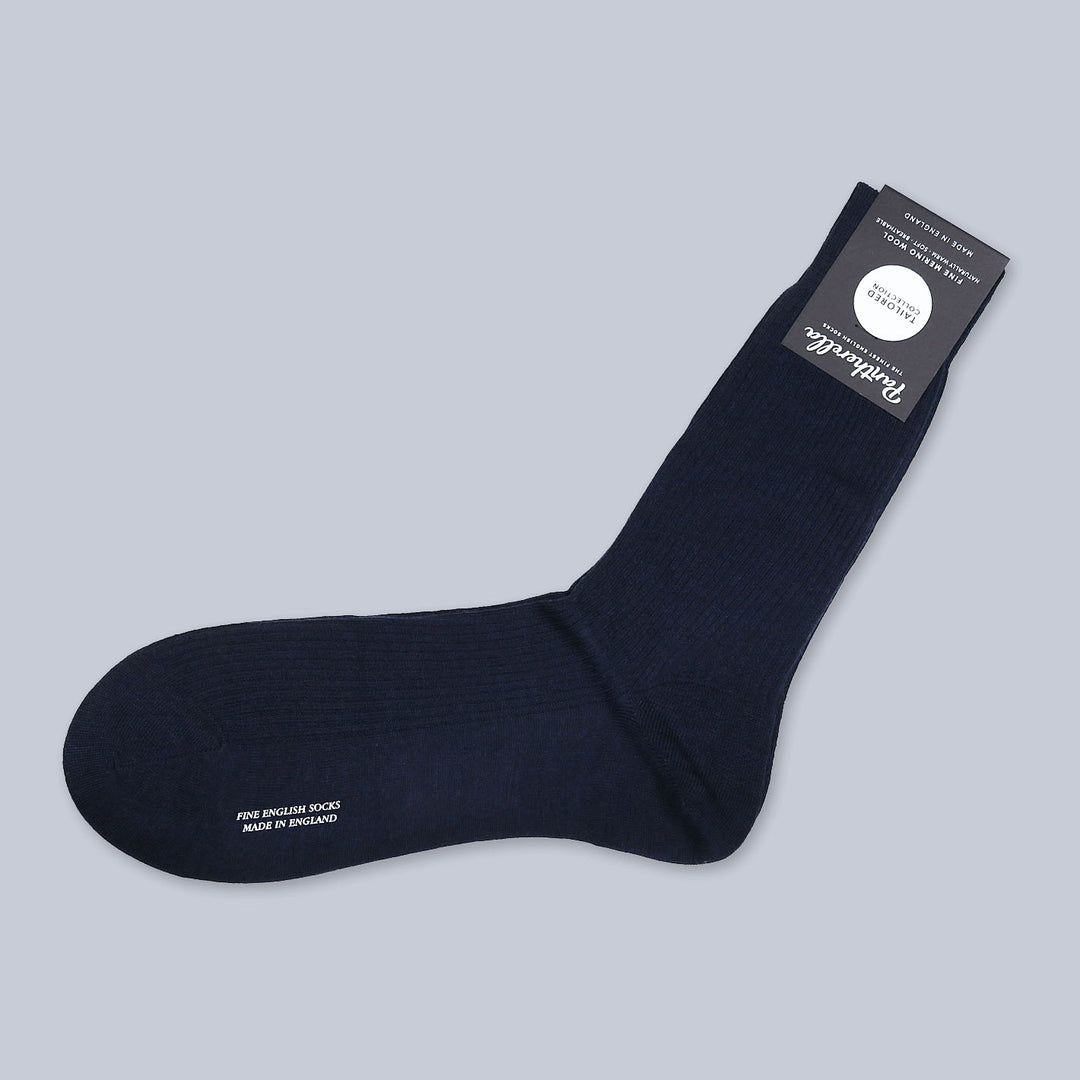 Navy Ribbed Merino Wool Ankle Length Socks