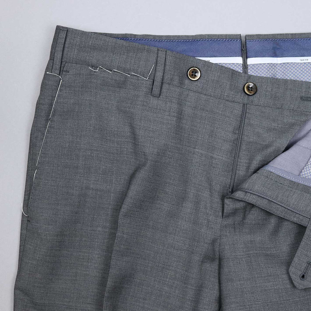 Grey Virgin Wool Slim Fit Trousers