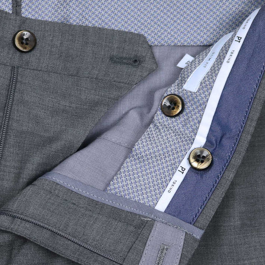 Grey Virgin Wool Slim Fit Trousers