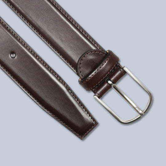 Brown Leather Silver Buckle 35mm Belt