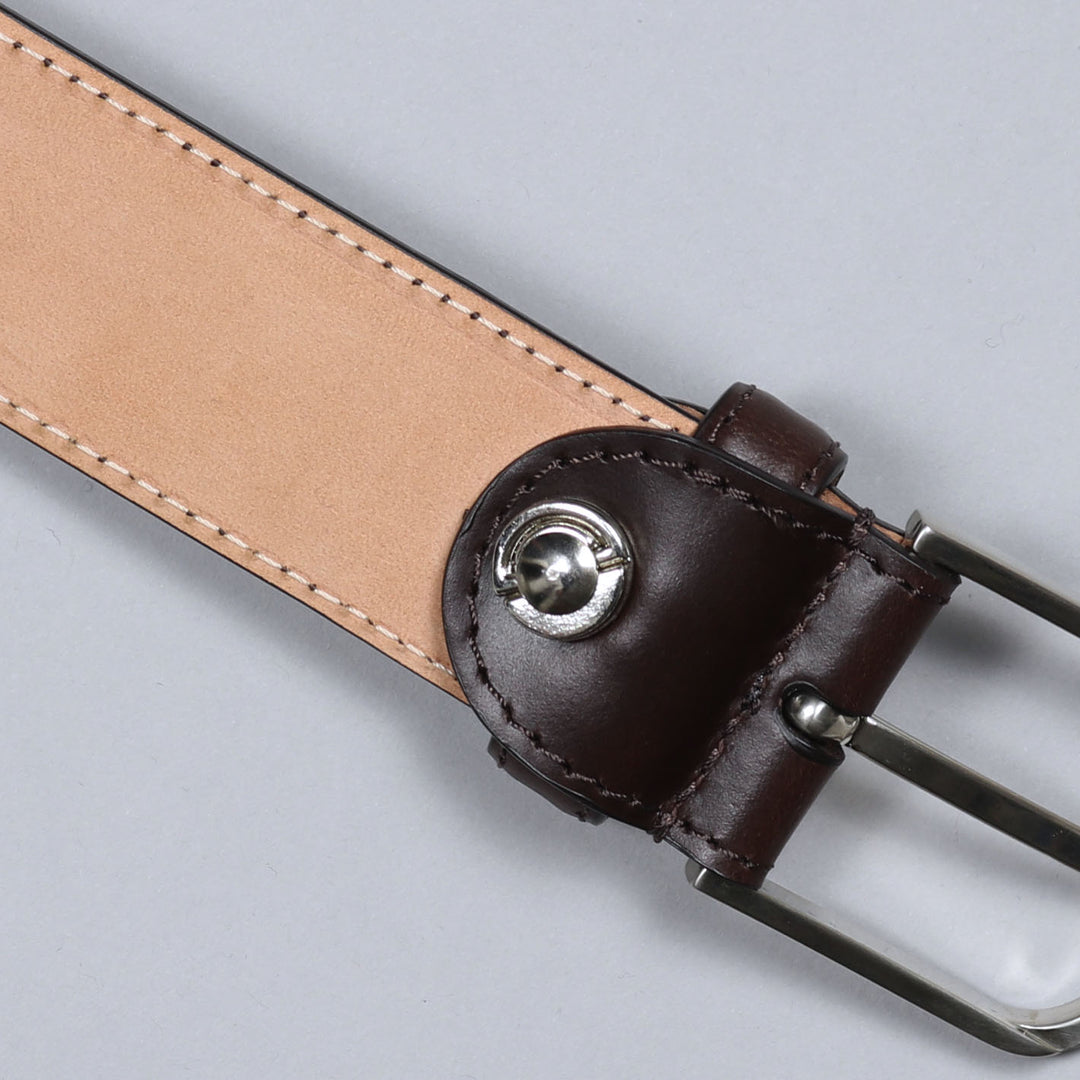 Brown Leather Silver Buckle 35mm Belt