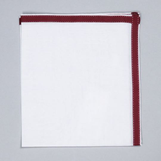 Burgundy on White Cotton Pocket Square