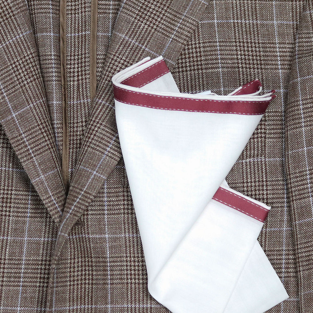 Burgundy on White Cotton Pocket Square