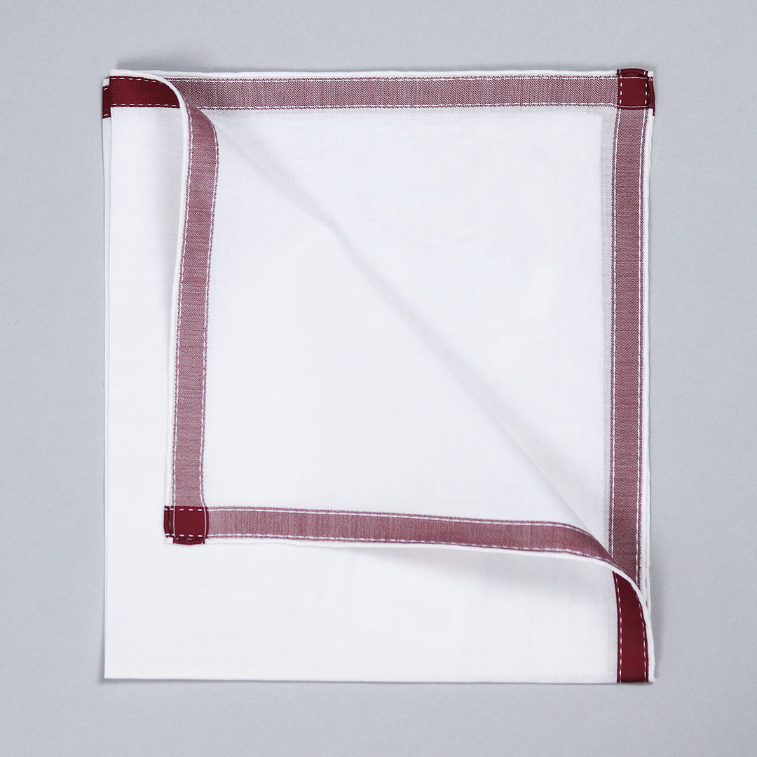 Burgundy on White Cotton Pocket Square