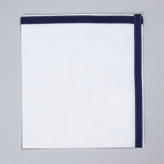 Navy on White Cotton Pocket Square