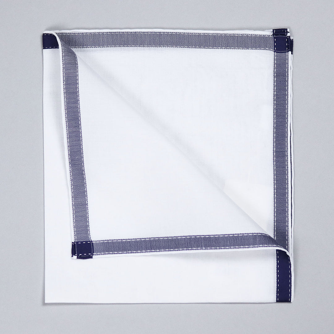 Navy on White Cotton Pocket Square