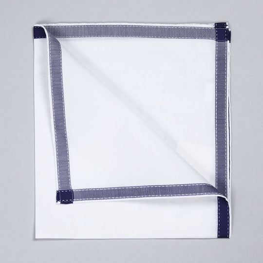 Navy on White Cotton Pocket Square