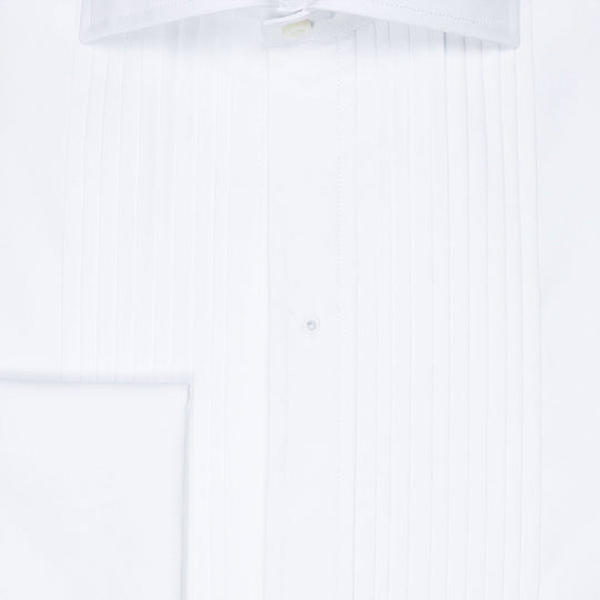 White Pleated Front Fitted Body Tuxedo Shirt