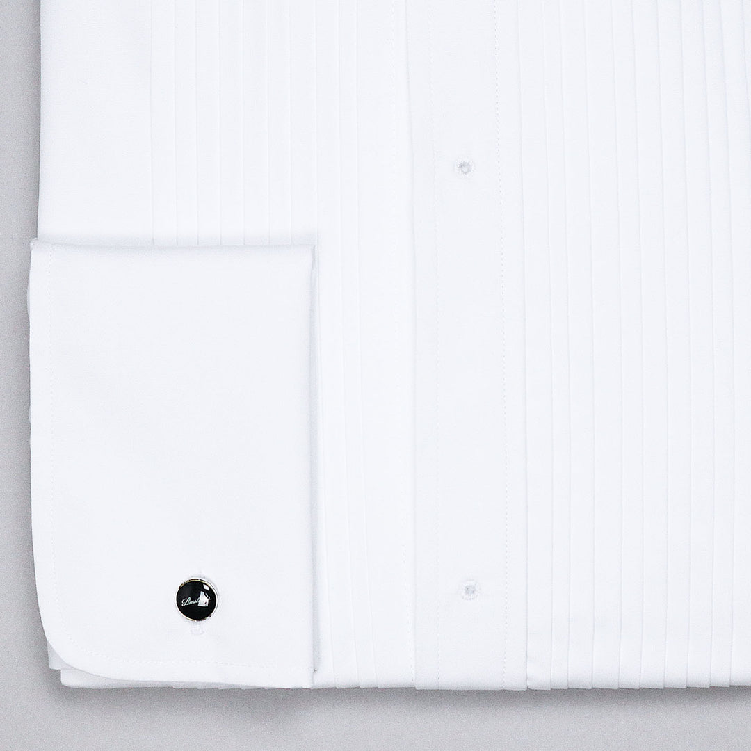 White Pleated Front Fitted Body Tuxedo Shirt