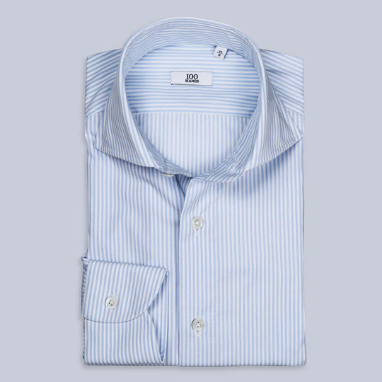 Blue White Open Weave Cotton Cutaway Shirt