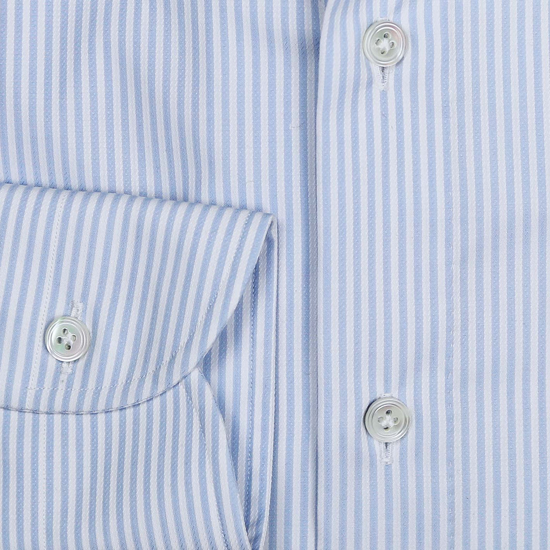 Blue White Open Weave Cotton Cutaway Shirt