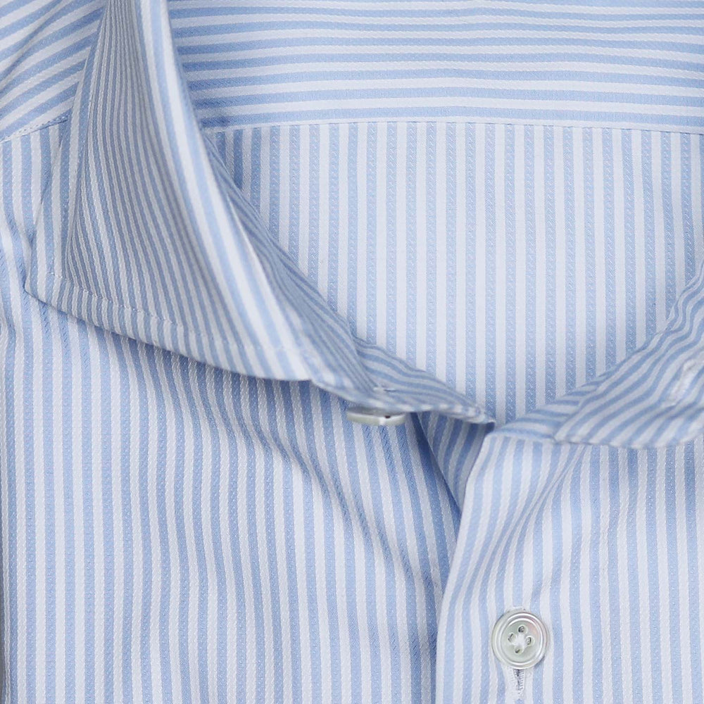 Blue White Open Weave Cotton Cutaway Shirt