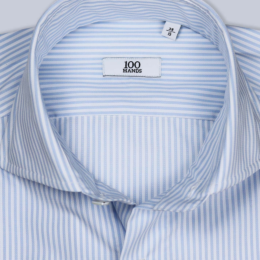 Blue White Open Weave Cotton Cutaway Shirt