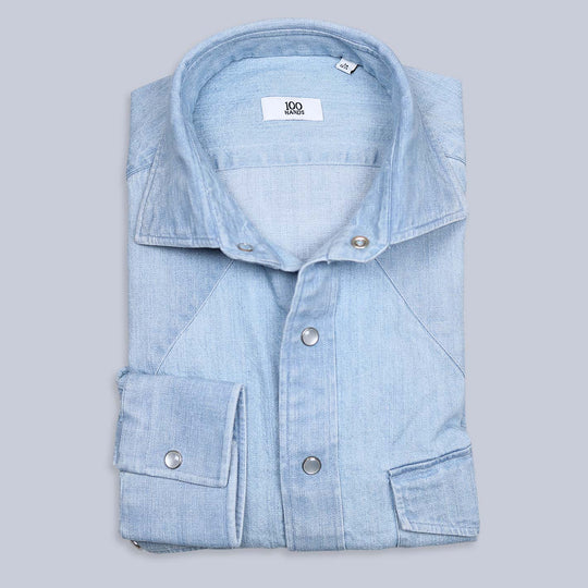 Ice Blue Heavy Denim Western Shirt