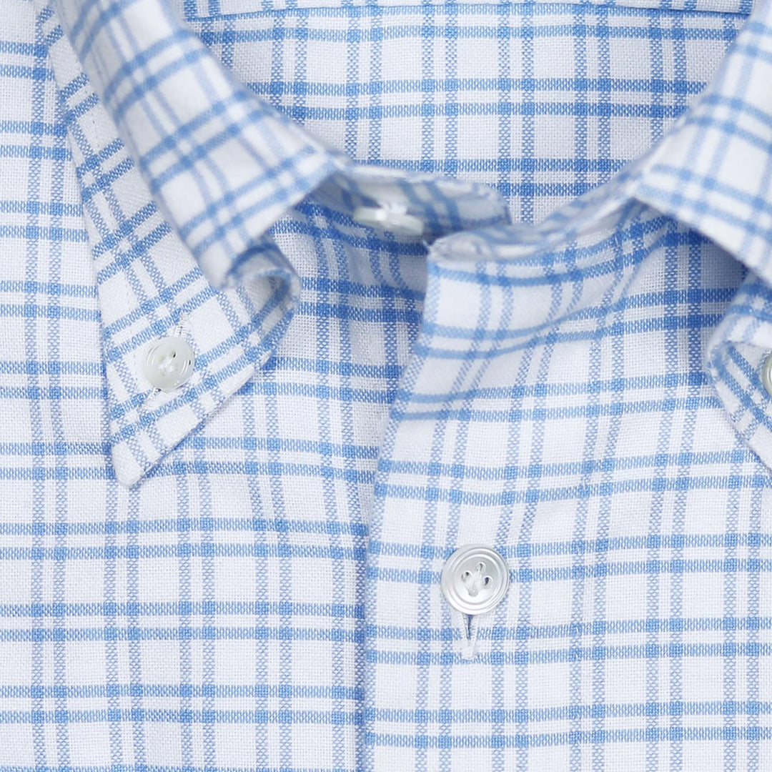 White Blue Brushed Vintage Check Button Down Shirt