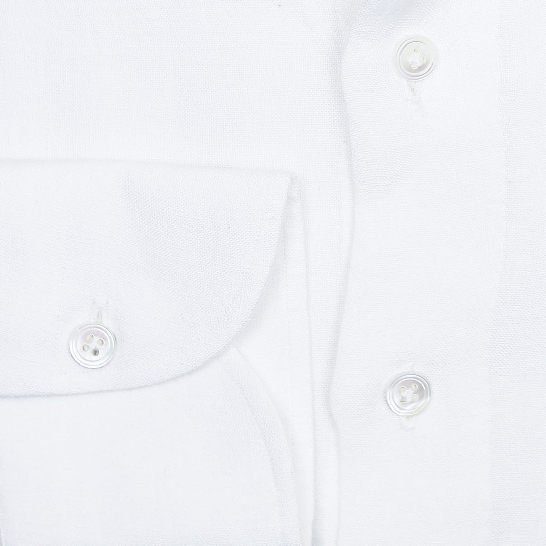 White Linen Hidden Button Down Shirt