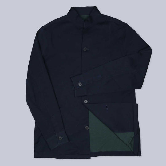 Navy Cotton Wool Mandarin Jacket